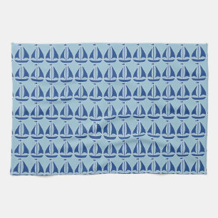 Nautical Blue Sailboat preppy gepersonaliseerd Theedoek