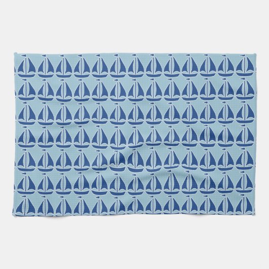 Nautical Blue Sailboat preppy gepersonaliseerd Theedoek (Horizontaal)