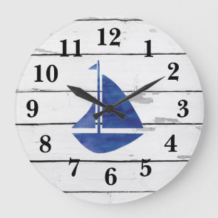 Nautical Blue Sailboat Shiplap Rustic Decor Grote Klok