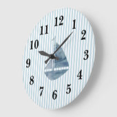 Nautical Blue Sailboat Stripe Preppy Large Clock Grote Klok (Hoek)