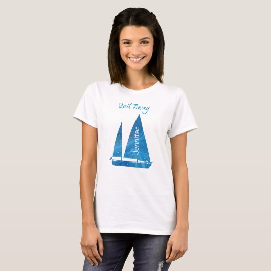 Nautical Blue Sailboat T-shirt (Voorkant volledig)