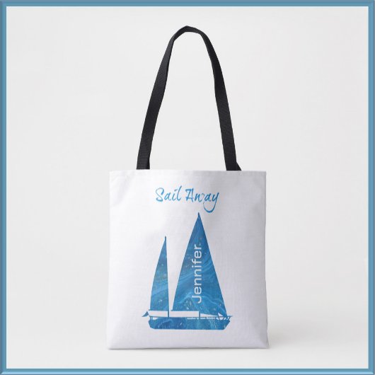 Nautical Blue Sailboat Tote Bag