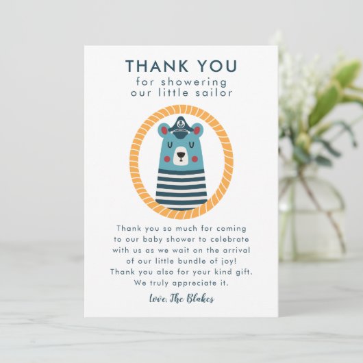 Nautical Blue Sailor Beer Baby shower Bedankkaart (Staand voorkant)
