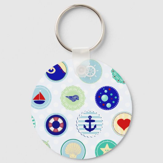 Nautical Blue Sailor Patroon Sleutelhanger (Voorkant)