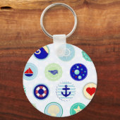Nautical Blue Sailor Patroon Sleutelhanger (Voorkant)