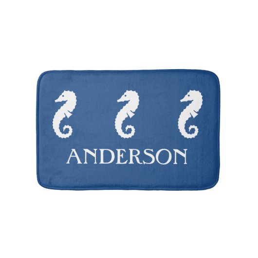 Nautical Blue Seahorse Zee Created bathmat Badmat (Voorkant)