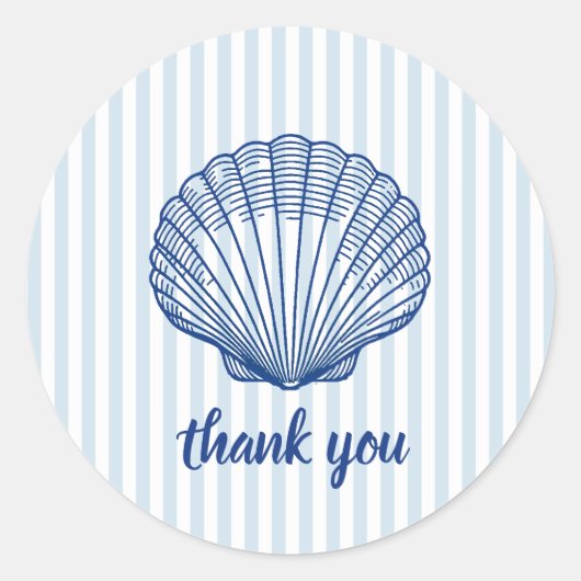 Nautical Blue Seashell Blue Stripe Ronde Sticker (Voorkant)