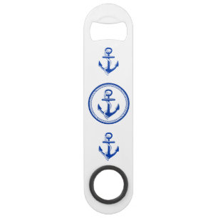Nautical Blue Ship Anchor Roping and Boat Name Speed Flessenopener