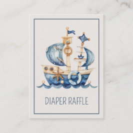 Nautical Blue Ship Baby Shower Diaper Raffle Informatiekaartje