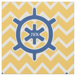 Nautical Blue Ship's Wheel Monogram en Chevron Stof