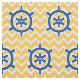 Nautical Blue Ship's Wheel Monogram en Chevron Stof