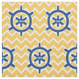 Nautical Blue Ship's Wheel Monogram en Chevron Stof
