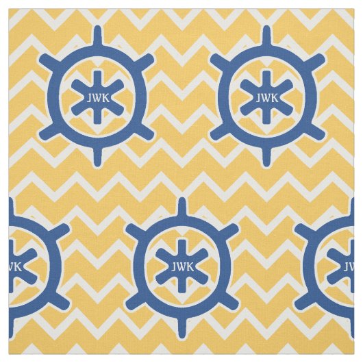 Nautical Blue Ship's Wheel Monogram en Chevron Stof (Swatch)