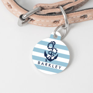 Nautical Blue Stripe Anchor Personalized Huisdierpenning