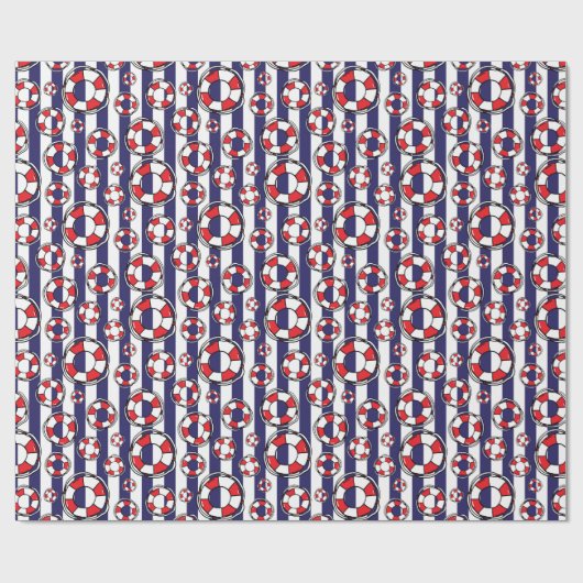Nautical Blue Stripe Lifebouy Seaside Pattern Cadeaupapier (Vlak)