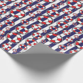 Nautical Blue Stripe Lifebouy Seaside Pattern Cadeaupapier (Hoek)