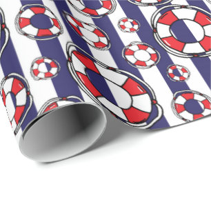 Nautical Blue Stripe Lifebouy Seaside Pattern Cadeaupapier