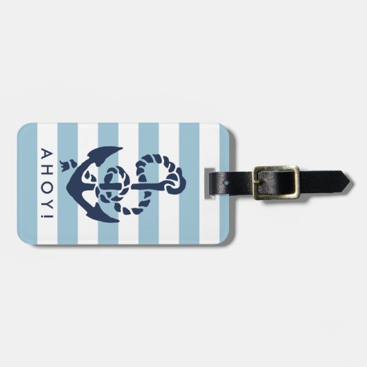 Nautical Blue Stripe Navy Anchor Personalized Bagagelabel (Voorkant horizontaal)