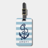 Nautical Blue Stripe Navy Anchor Personalized Bagagelabel (Voorkant verticaal)