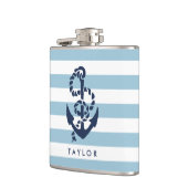 Nautical Blue Stripe & Navy Anchor Personalized Heupfles (Links)