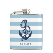 Nautical Blue Stripe & Navy Anchor Personalized Heupfles (Voorkant)