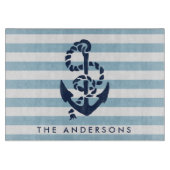 Nautical Blue Stripe & Navy Anchor Personalized Snijplank (Voorkant)