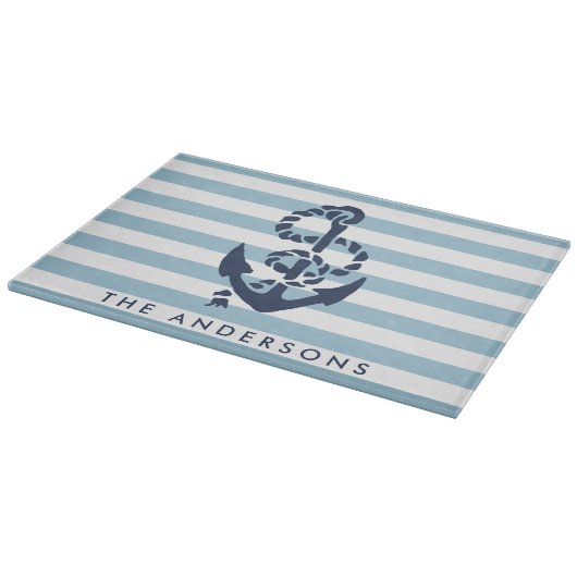 Nautical Blue Stripe & Navy Anchor Personalized Snijplank (Hoek)