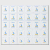 Nautical Blue Stripe Zeilboot Baby shower Cadeaupapier (Vlak)