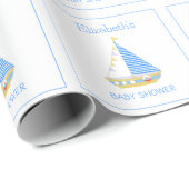 Nautical Blue Stripe Zeilboot Baby shower Cadeaupapier (Rol Hoek)