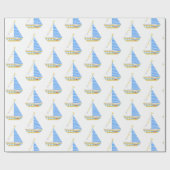 Nautical Blue Stripe Zeilboot Baby shower Cadeaupapier (Vlak)