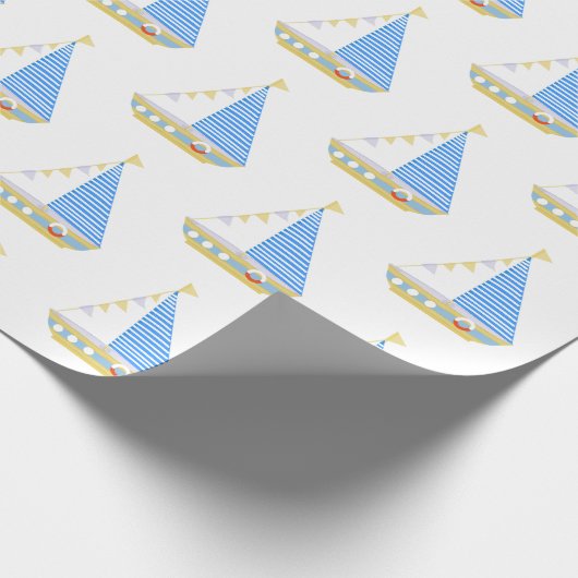 Nautical Blue Stripe Zeilboot Baby shower Cadeaupapier (Hoek)