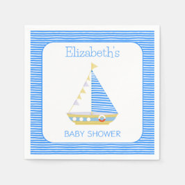 Nautical Blue Stripe Zeilboot Baby shower Servet