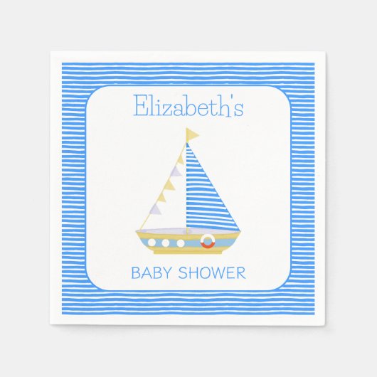 Nautical Blue Stripe Zeilboot Baby shower Servet (Voorkant)