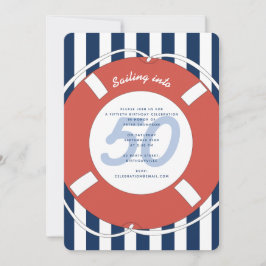 Nautical Blue Striped 50th Birthday Kaart