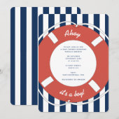 Nautical Blue Striped Ahoy Het is een jongen! Baby Kaart (Voorkant / Achterkant)