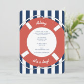 Nautical Blue Striped Ahoy Het is een jongen! Baby Kaart (Staand voorkant)