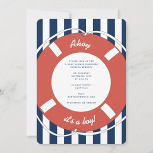 Nautical Blue Striped Ahoy Het is een jongen! Baby Kaart