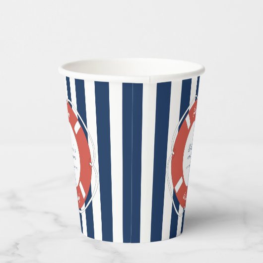 Nautical Blue Striped Baby shower Boy Papieren Bekers (Rechts)