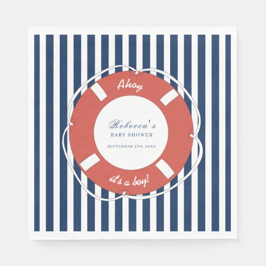 Nautical Blue Striped Baby shower Boy Servet (Voorkant)