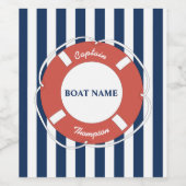 Nautical Blue Striped Captain Name Boat Name Wijn Etiket (Enkel label)