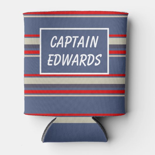 Nautical Blue Striped Custom, kapitein schip Blikjeskoeler (Voorkant)