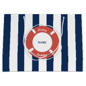 Nautical Blue Striped Custom Name Birthday Groot Cadeauzakje (Voorkant)