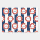Nautical Blue Striped Custom Name Birthday Inpakpapier Vel (Voorkant 3)