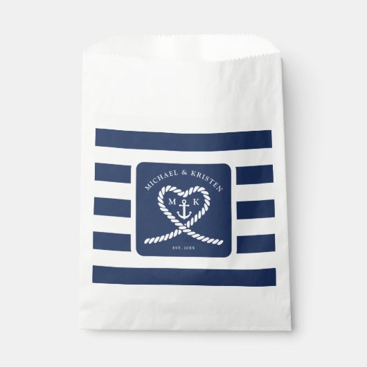 Nautical Blue Striped Heart Anchor Wedding Bedankzakje (Voorkant)