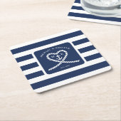 Nautical Blue Striped Heart Anchor Wedding Kartonnen Onderzetters (Schuin)