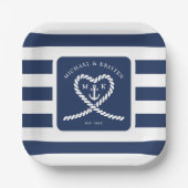 Nautical Blue Striped Heart Anchor Wedding Papieren Bordje (Voorkant)
