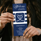 Nautical Blue Striped Heart Anchor Wedding Programmakaart