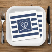 Nautical Blue Striped Heart Anchor Wedding Servet