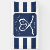 Nautical Blue Striped Heart Anchor Wedding Spandoek (Verticaal)