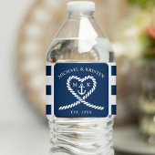 Nautical Blue Striped Heart Anchor Wedding Waterfles Etiket